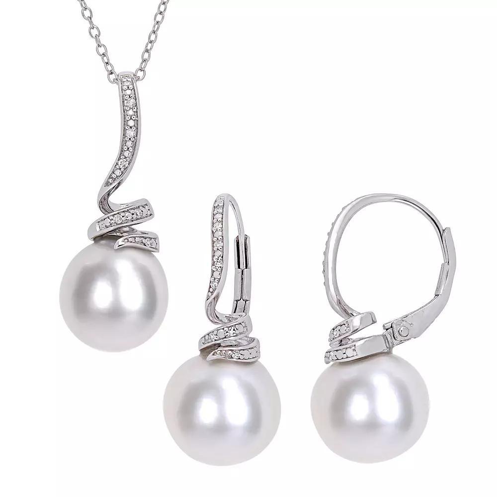 Stella Grace Freshwater Cultured Pearl & Diamond Accent Necklace & Earring Set, Women's, Size: 18", Sterling Product Image