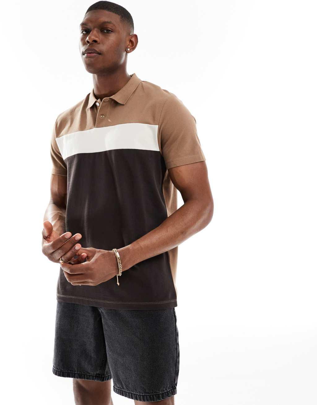 ASOS DESIGN cut and sew polo in multi color Product Image