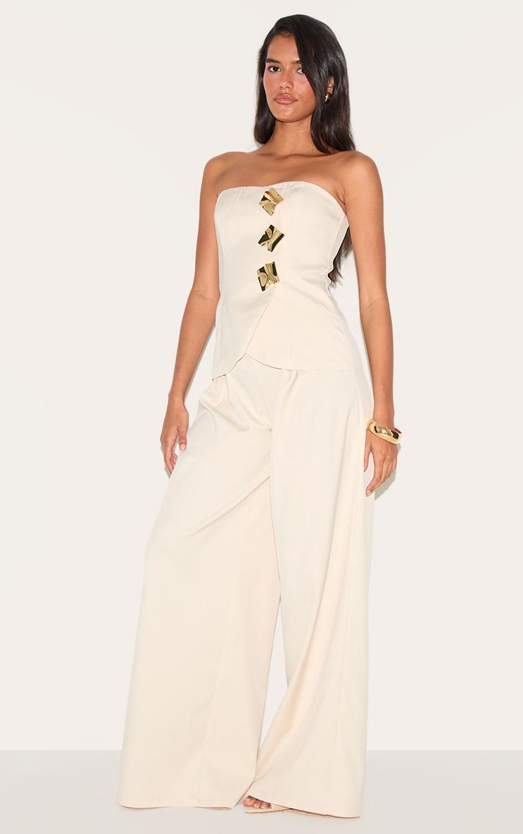 Cream Woven Bandeau Trim Detail Straight Leg Jumpsuit Product Image