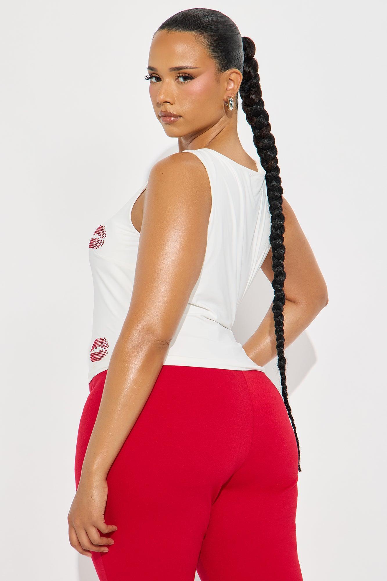 First Kiss Embellished Rhinestone Tank Top - White Product Image
