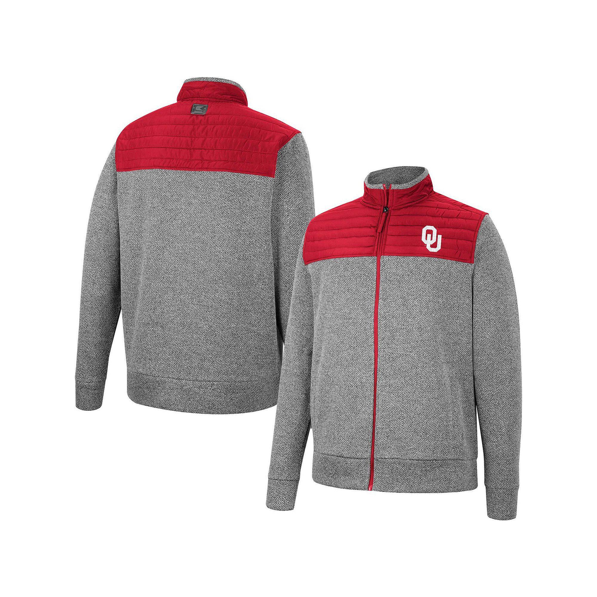 Men's Colosseum Gray/Cardinal Oklahoma Sooners Putter Herringbone Full-Zip Jacket, Size: XL, Charco Product Image