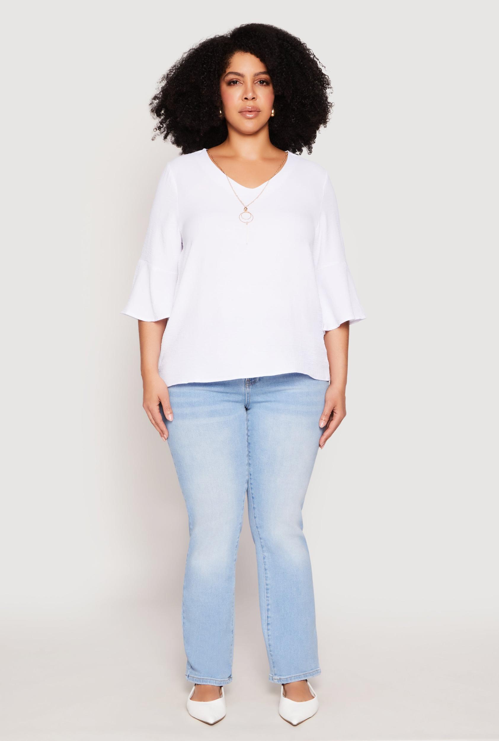 Womens Plus Size Airy Quarter Bell Sleeve Blouse Product Image