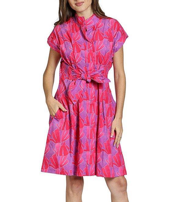 APNY Woven Printed Banded Collar Short Sleeve Shirt Dress Product Image