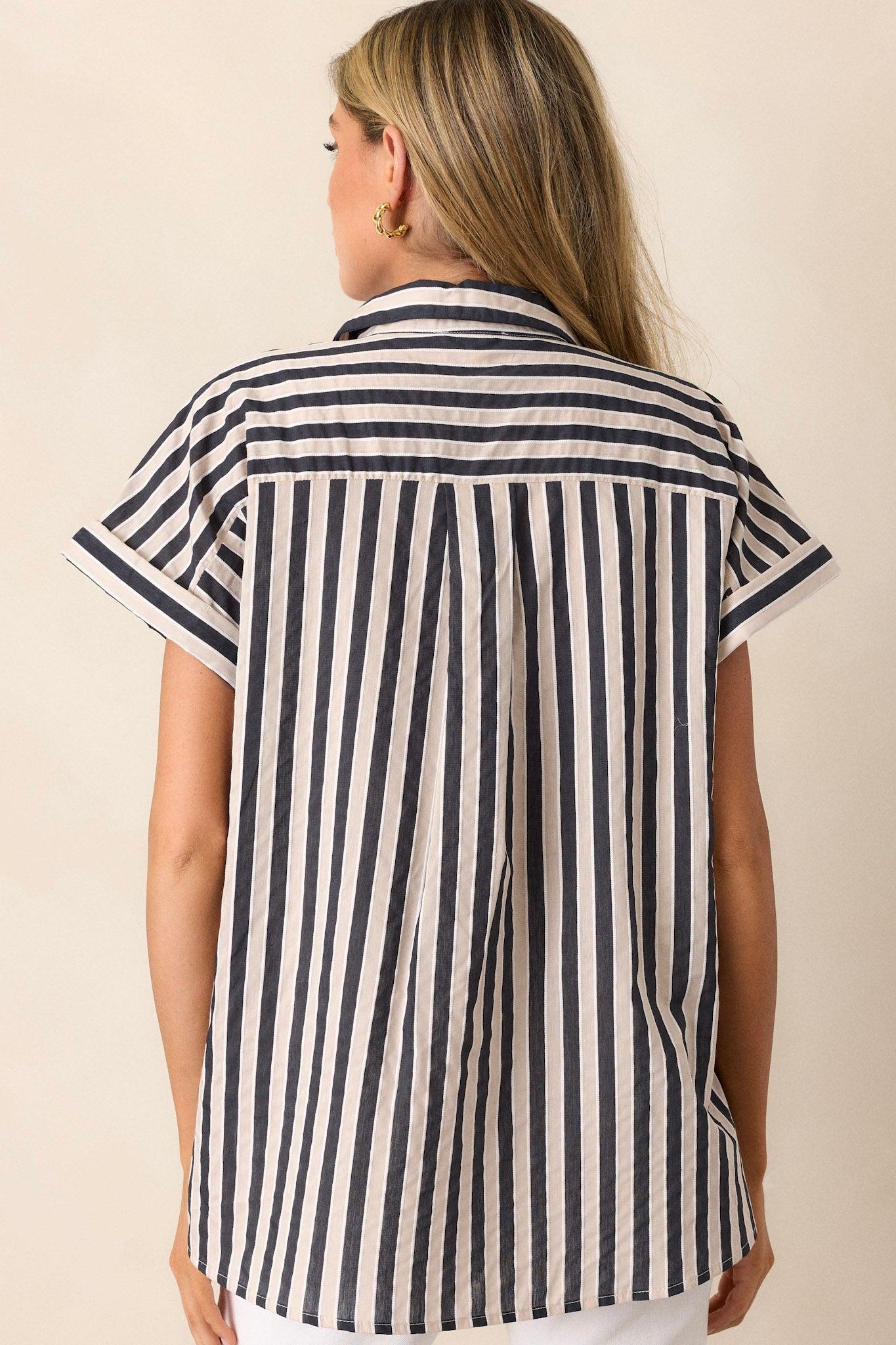 Timeless Choice Black Stripe Button Front Top Product Image