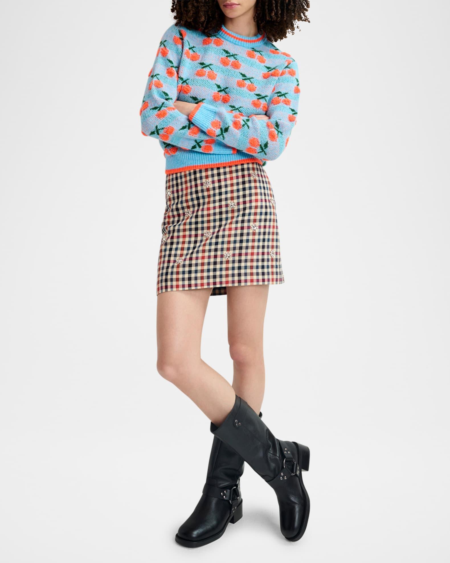 Hiamond Checkered Rhinestone Mini Skirt Product Image