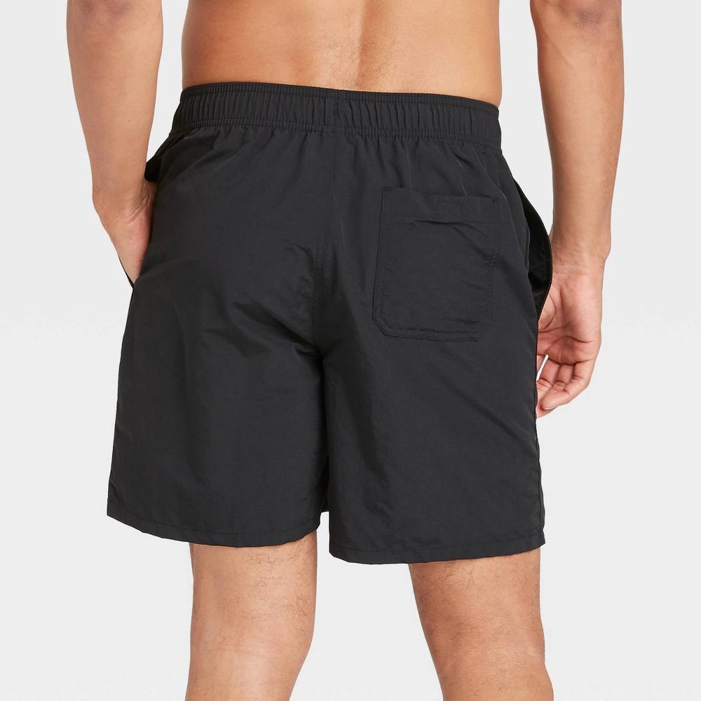 Men's 7" Swim Trunks - Goodfellow & Co™ Black S: Quick Dry, UPF 50+, Adjustable Waistband, Mesh Liner, Twill Fabric Product Image