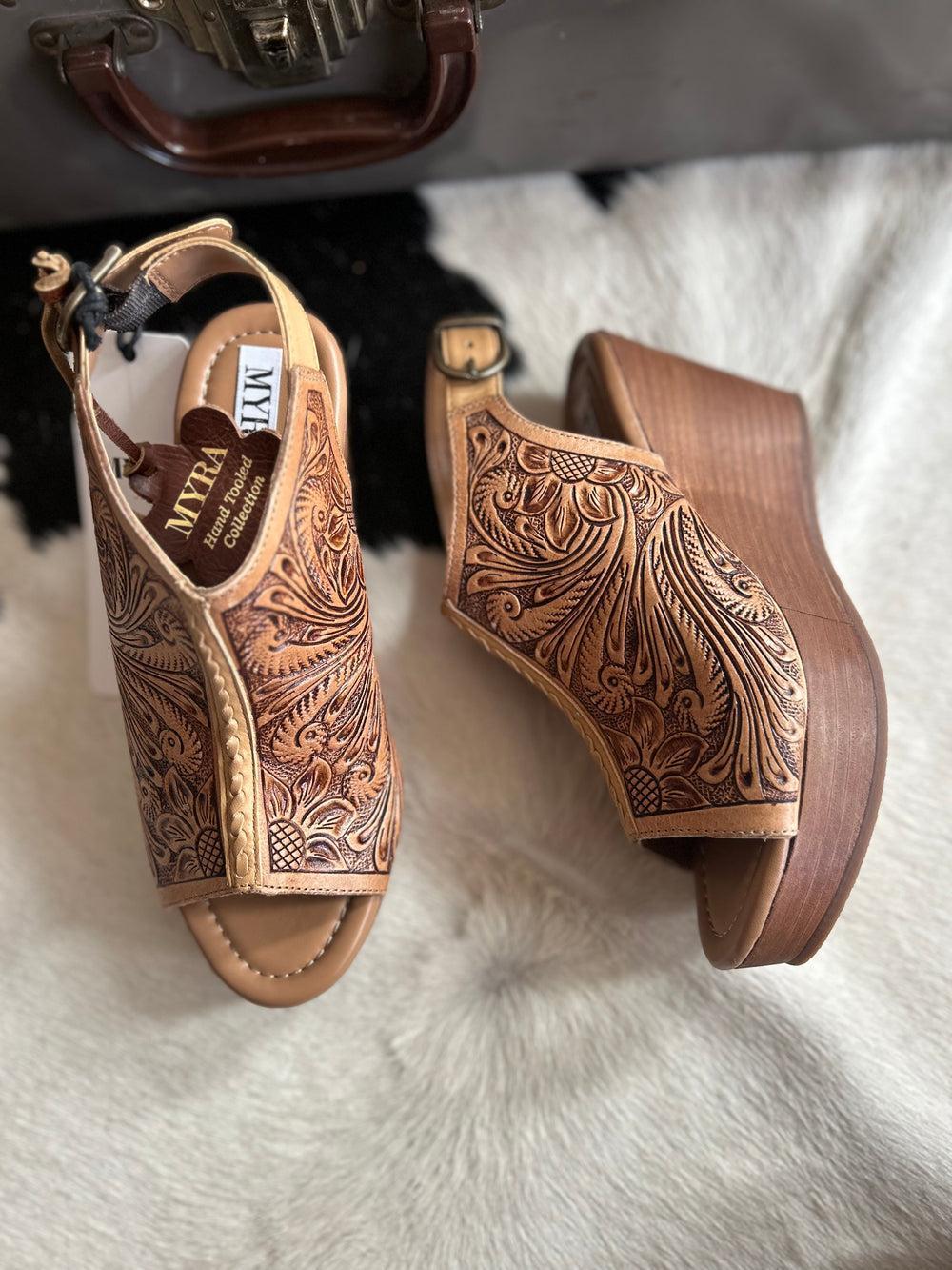 Myra Mila's Trail Tooled Wedge Sandals Product Image