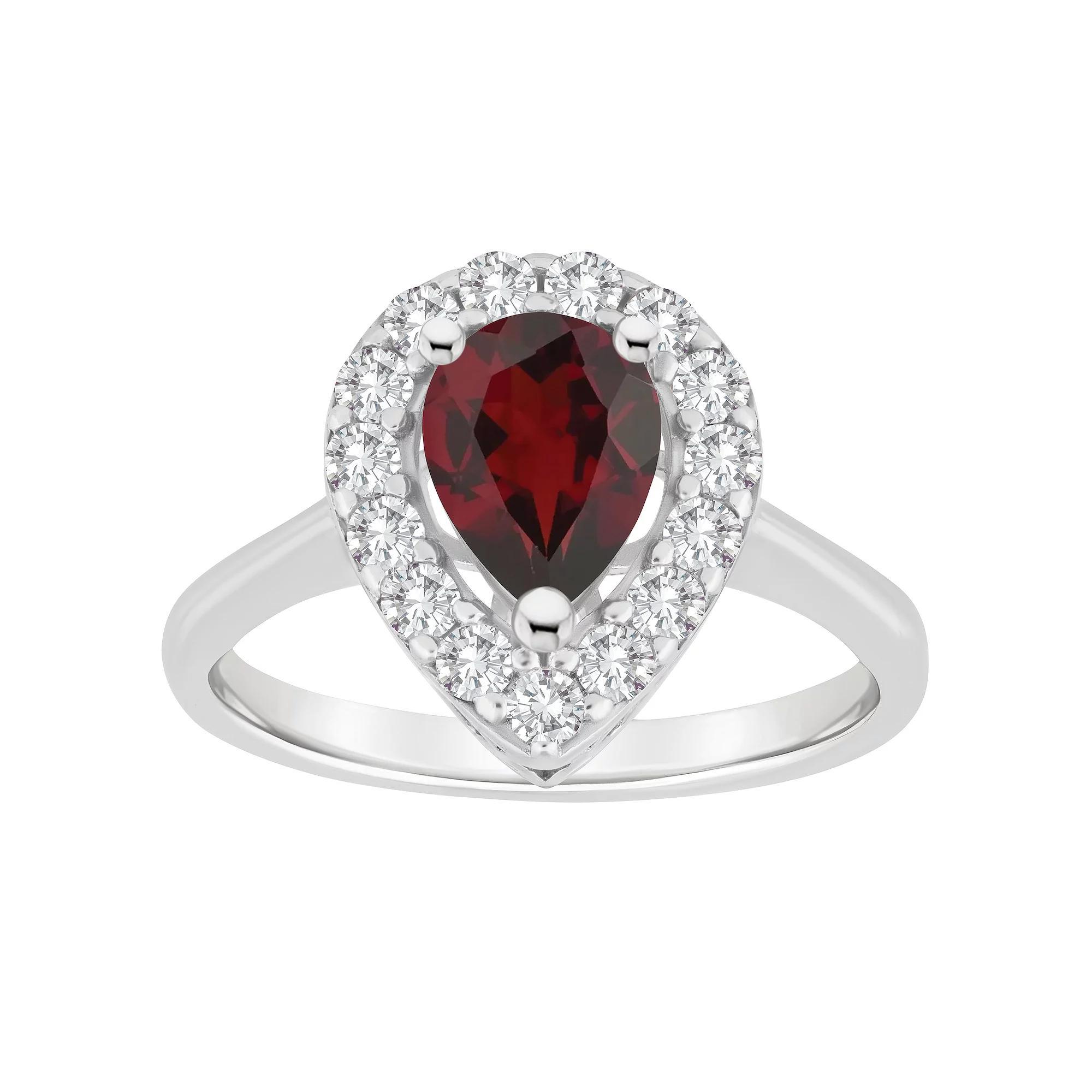 Celebration Gems Sterling Silver Pear Shape Gemstone Halo Ring, Women's, Size: 5, Red Product Image