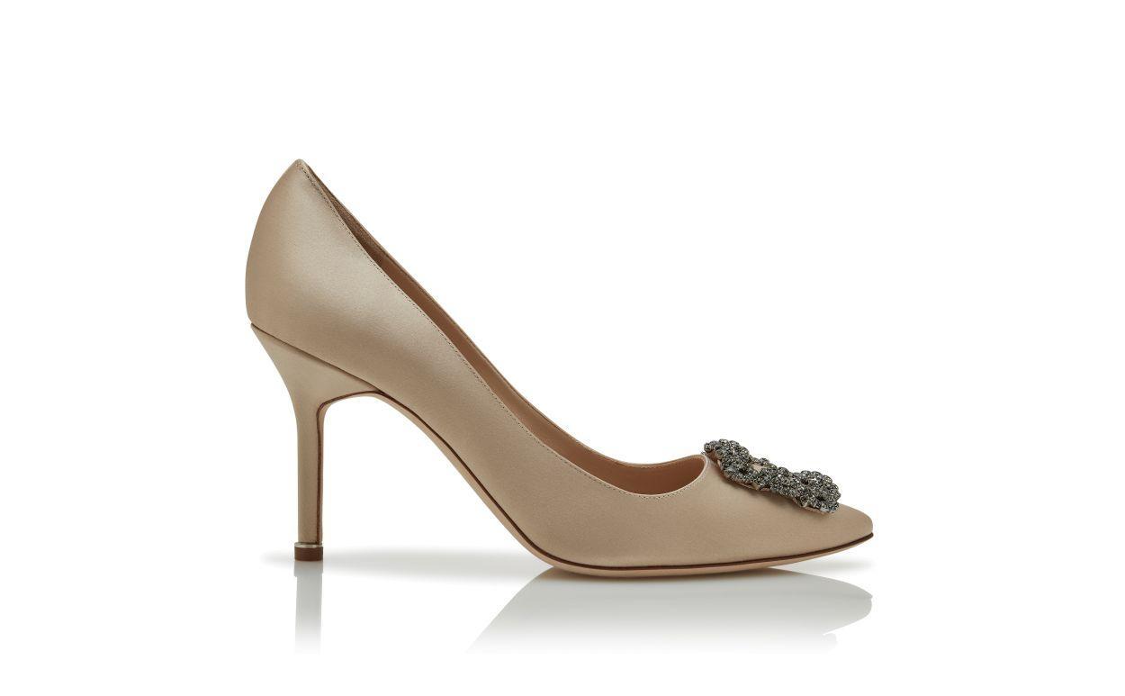HANGISI 90 Light Beige Satin Jewel Buckle Pumps Product Image