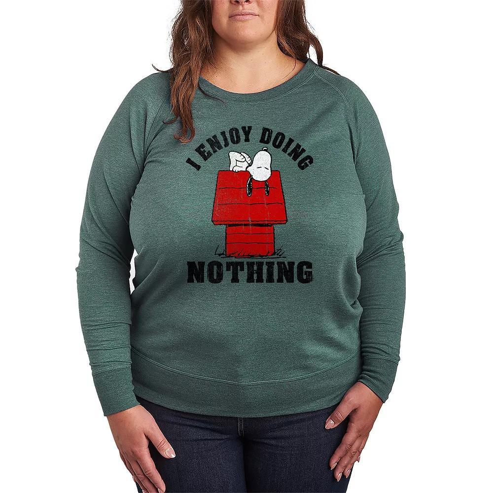 Plus Size Peanuts Snoopy Doing Nothing French Terry Long Sleeve Tee, Womens Grey Green Product Image