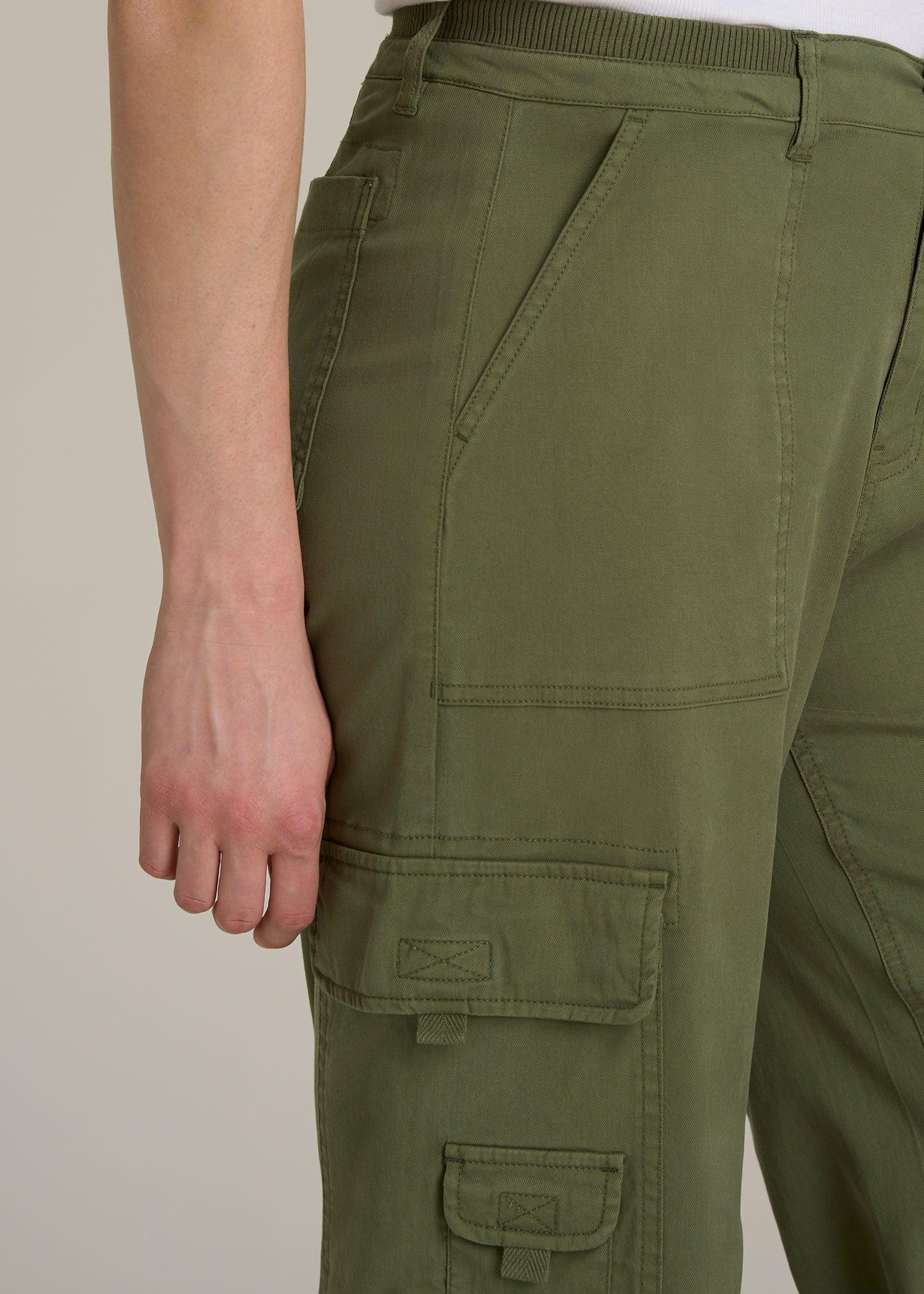 Garment Dyed Wide Leg Cargo Pants for Tall Women in Bright Olive Product Image