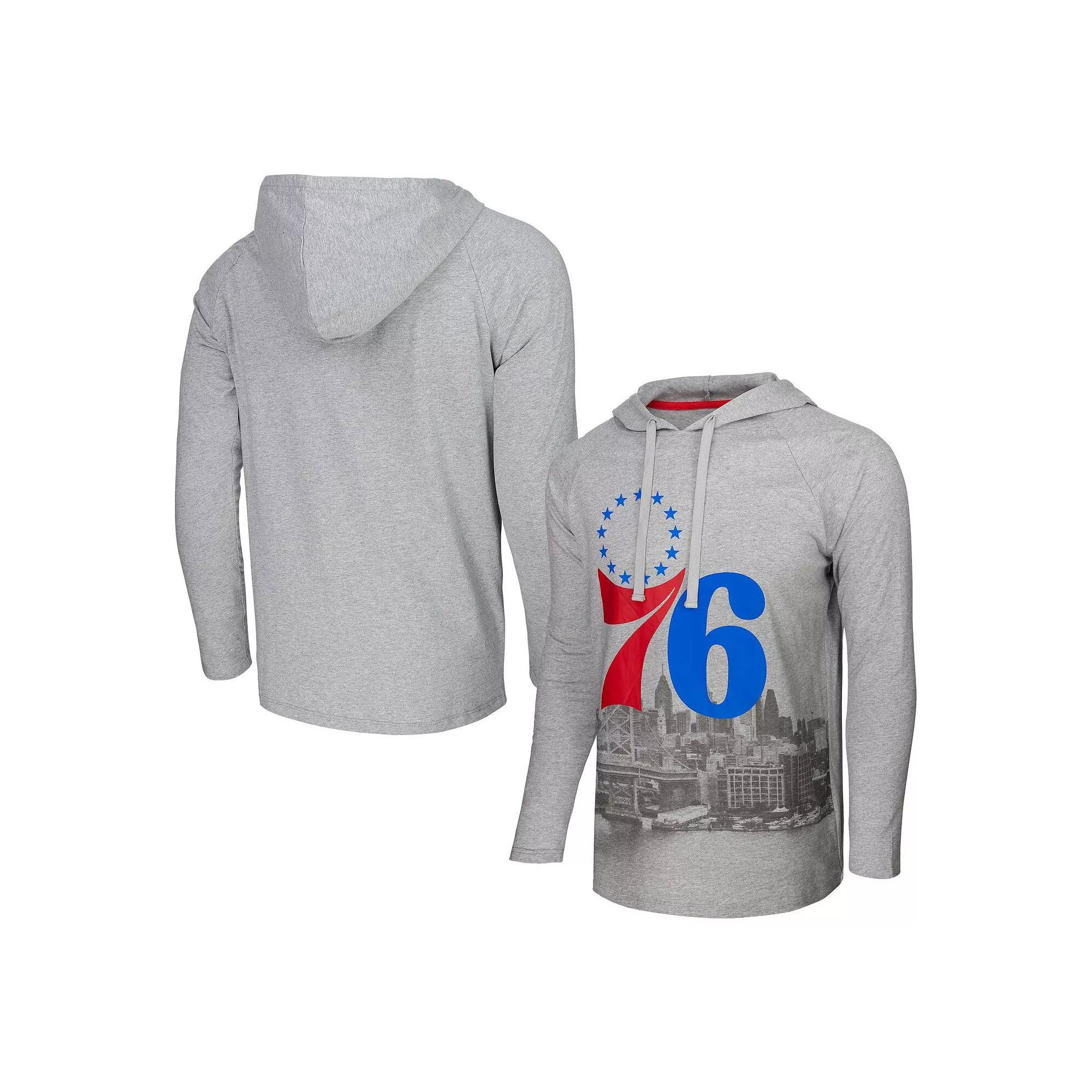 Men's Stadium Essentials Heather Gray Philadelphia 76ers Atrium Raglan Long Sleeve Hoodie T-Shirt, Size: Large, 76r Grey Product Image