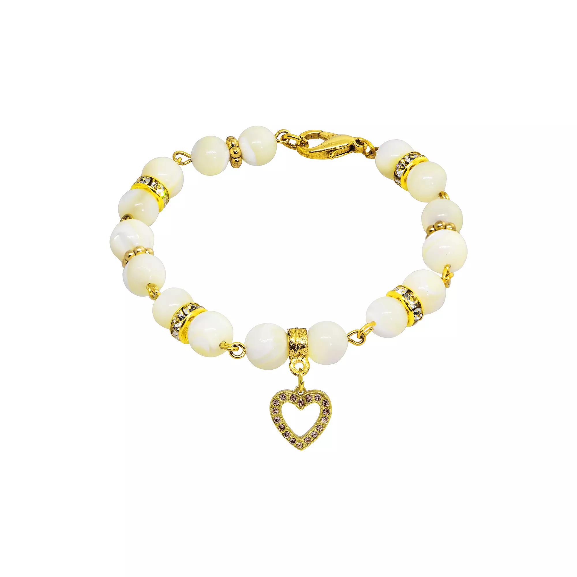 1928 Gold Tone Mother-of-Pearl & Simulated Crystal Birthstone Heart Bracelet, Womens, September Product Image