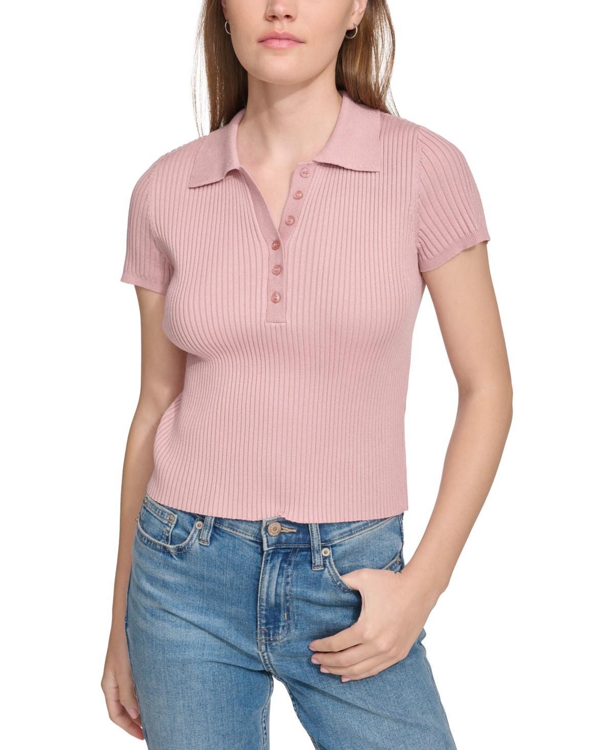 Calvin Klein Jeans Womens Ribbed Short-Sleeve Polo Shirt Product Image