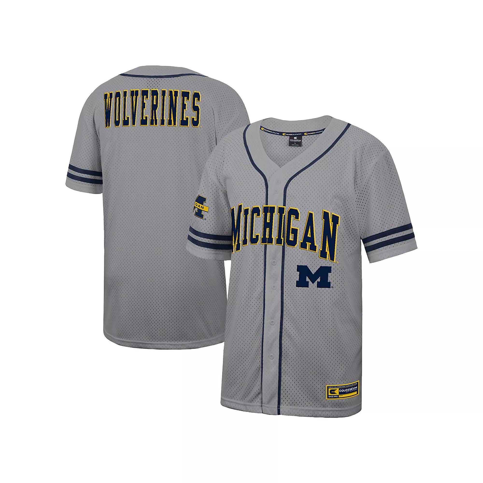 Men's Colosseum Gray Michigan Wolverines Free Spirited Baseball Jersey, Size: 2XL, Grey Product Image