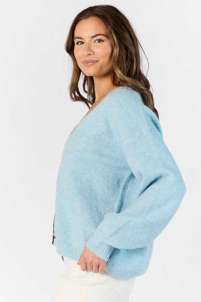 Good Graces Blue and Navy Rickrack Trim Cardigan Product Image