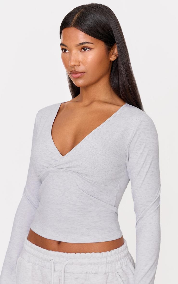 Ash Grey Sculpt Crossover Long Sleeve Top Product Image