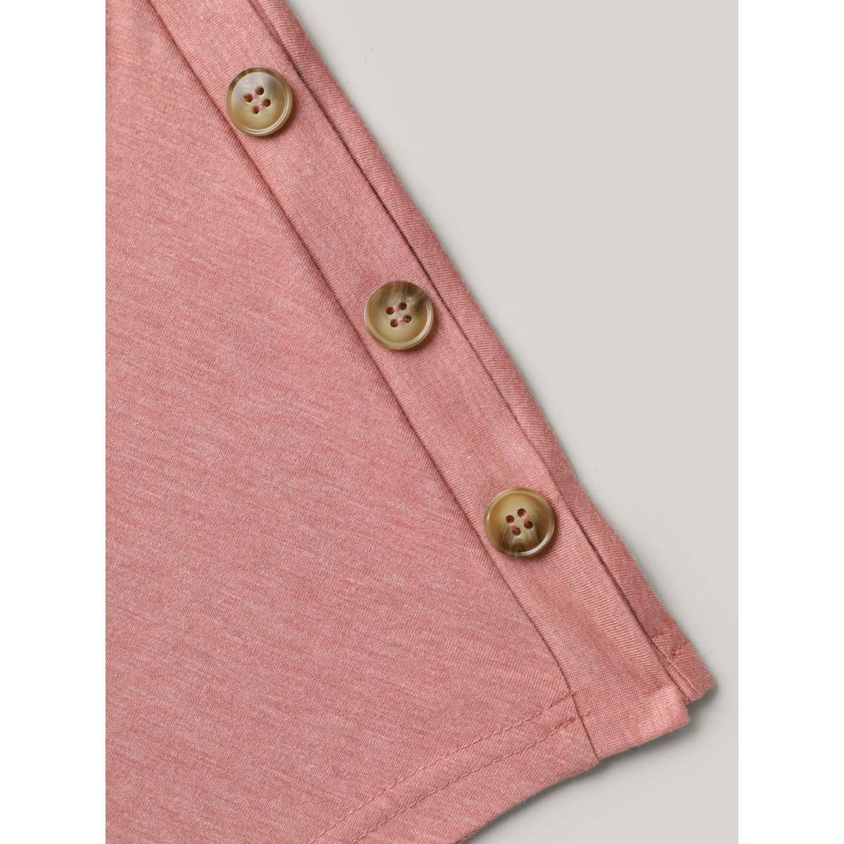 Plus Size Decorative Buttons Half-Sleeve Plain T-Shirt Rouge Women Casual Button Boat Neck Everyday T-shirts BloomChic 18-20/2X Product Image