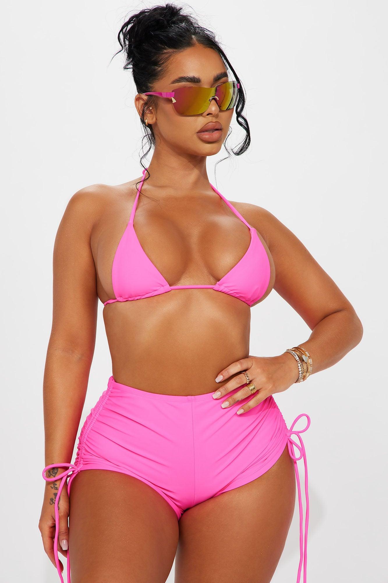 Maui Mix And Match Ruched Side Short Bikini Bottom - Hot Pink Product Image