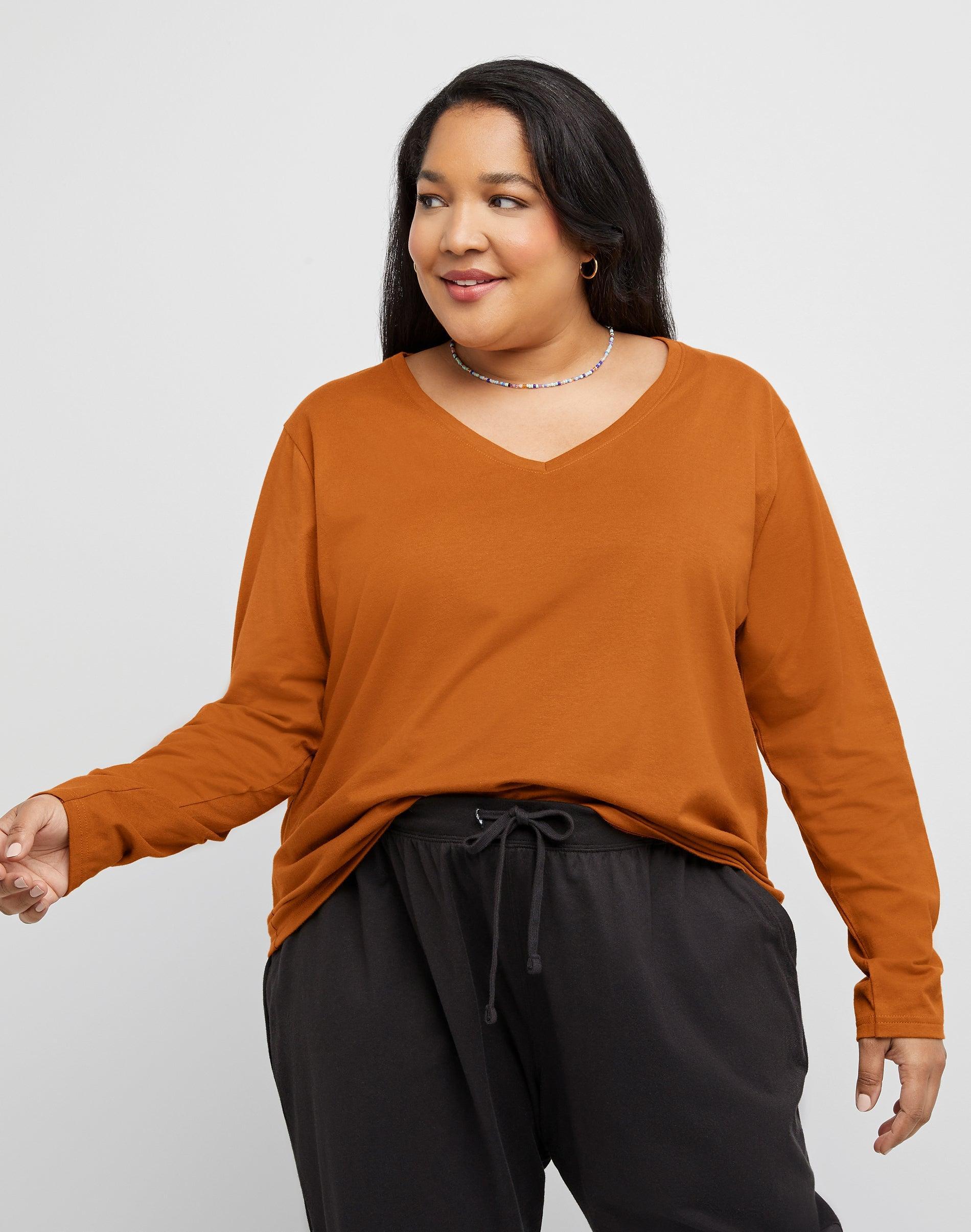 Hanes Womens Long Sleeve V-Neck Cotton T-Shirt (Plus Size) Allgood Gold 4X Product Image