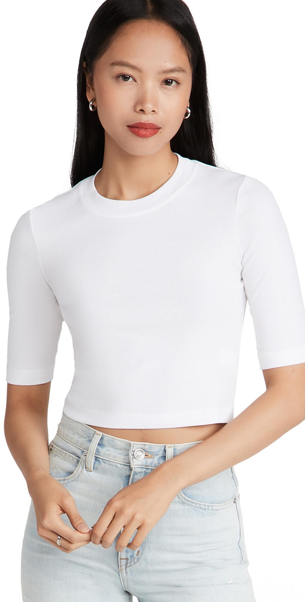 Rosetta Getty Cropped Sleeve T-Shirt White XS Product Image