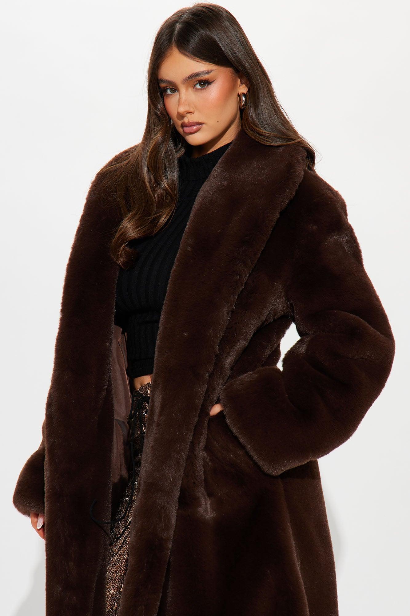 Mari Faux Fur Coat - Brown Product Image