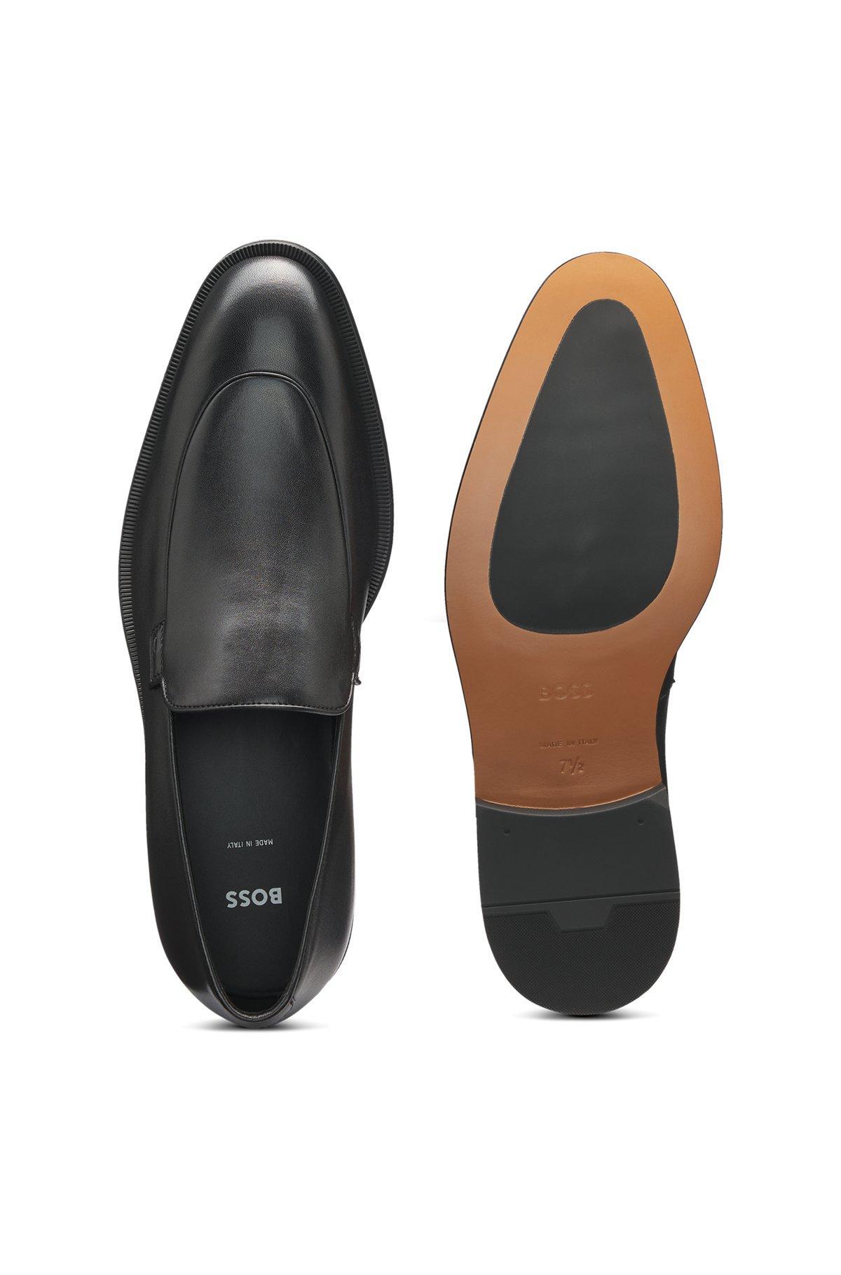 BOSS - Leather loafers with apron toe - Black Product Image