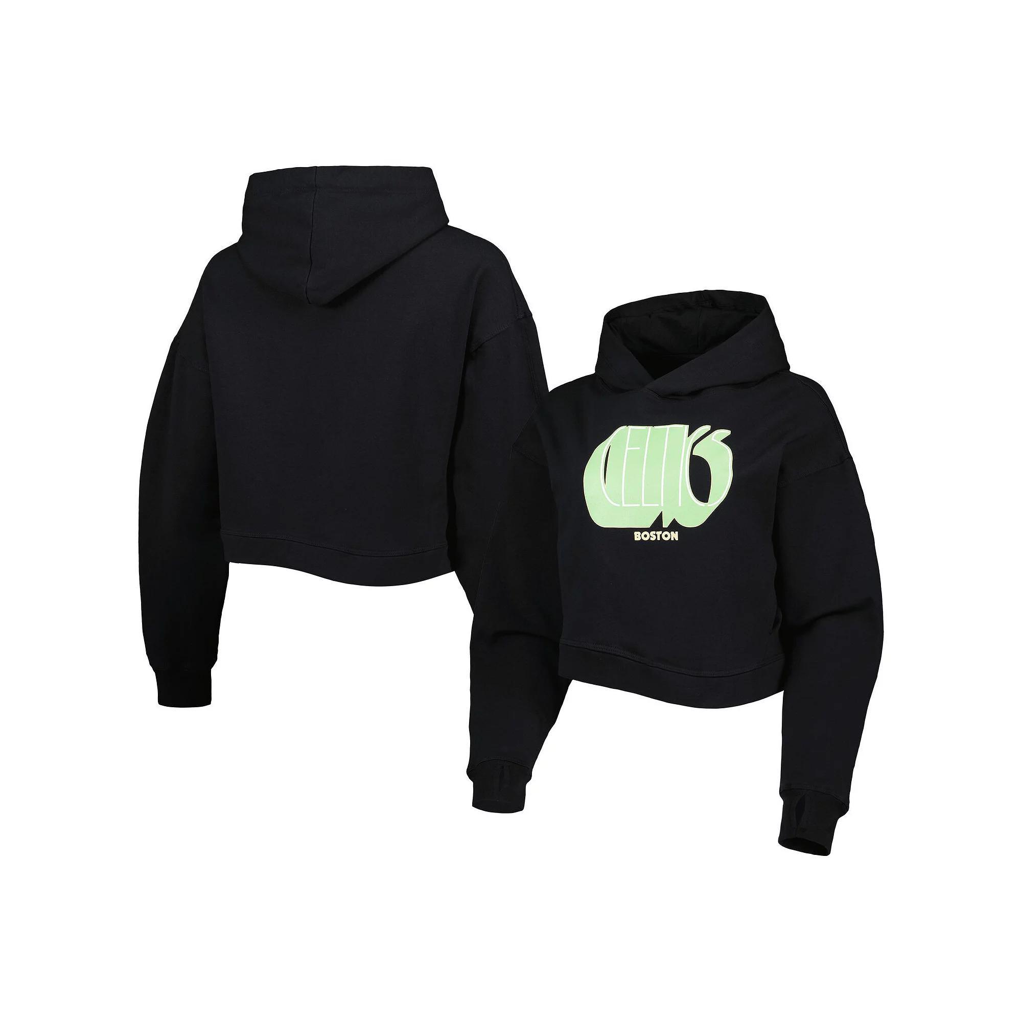 Women's Lusso Black Boston Celtics Layla World Tour Cropped Pullover Hoodie, Size: XL Product Image