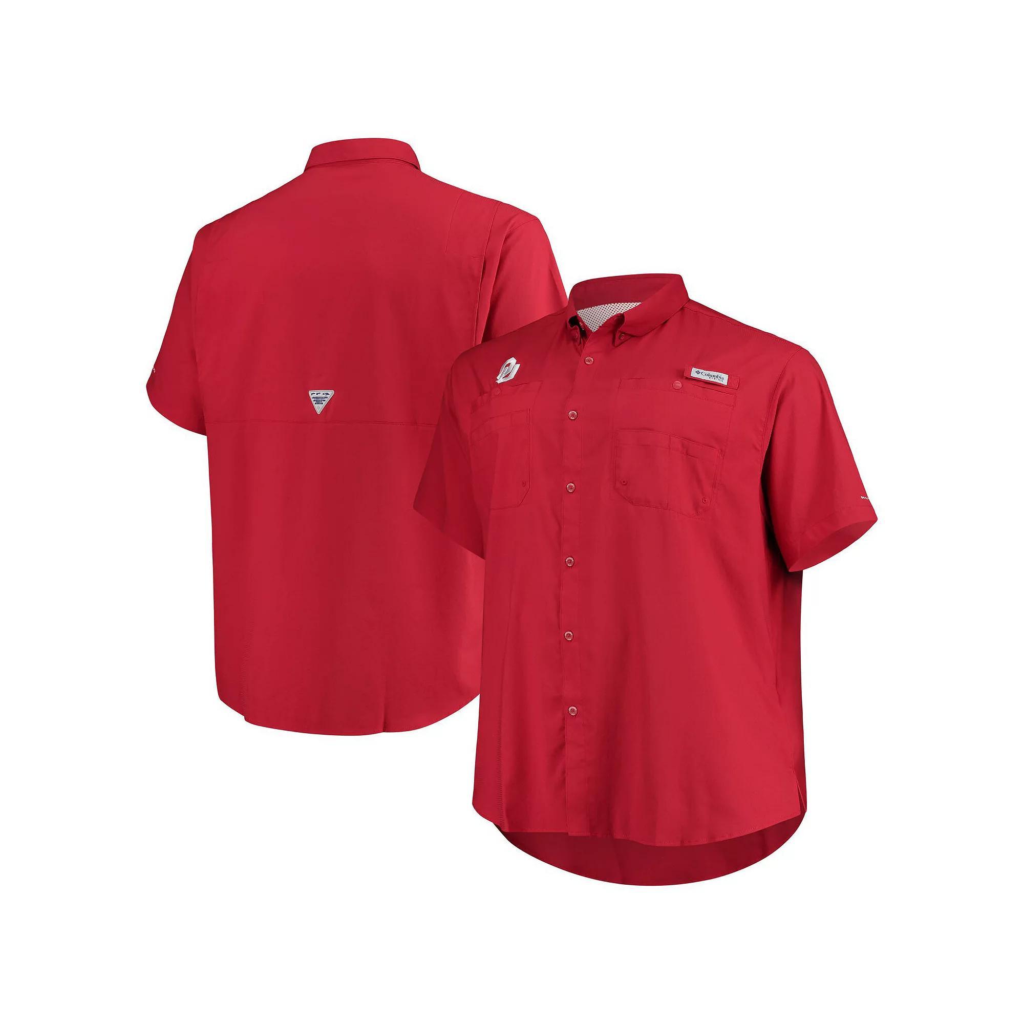 Men's Columbia Crimson Oklahoma Sooners Big & Tall Tamiami Omni-Shade Button-Down Shirt, Size: 3XLT, Red Product Image