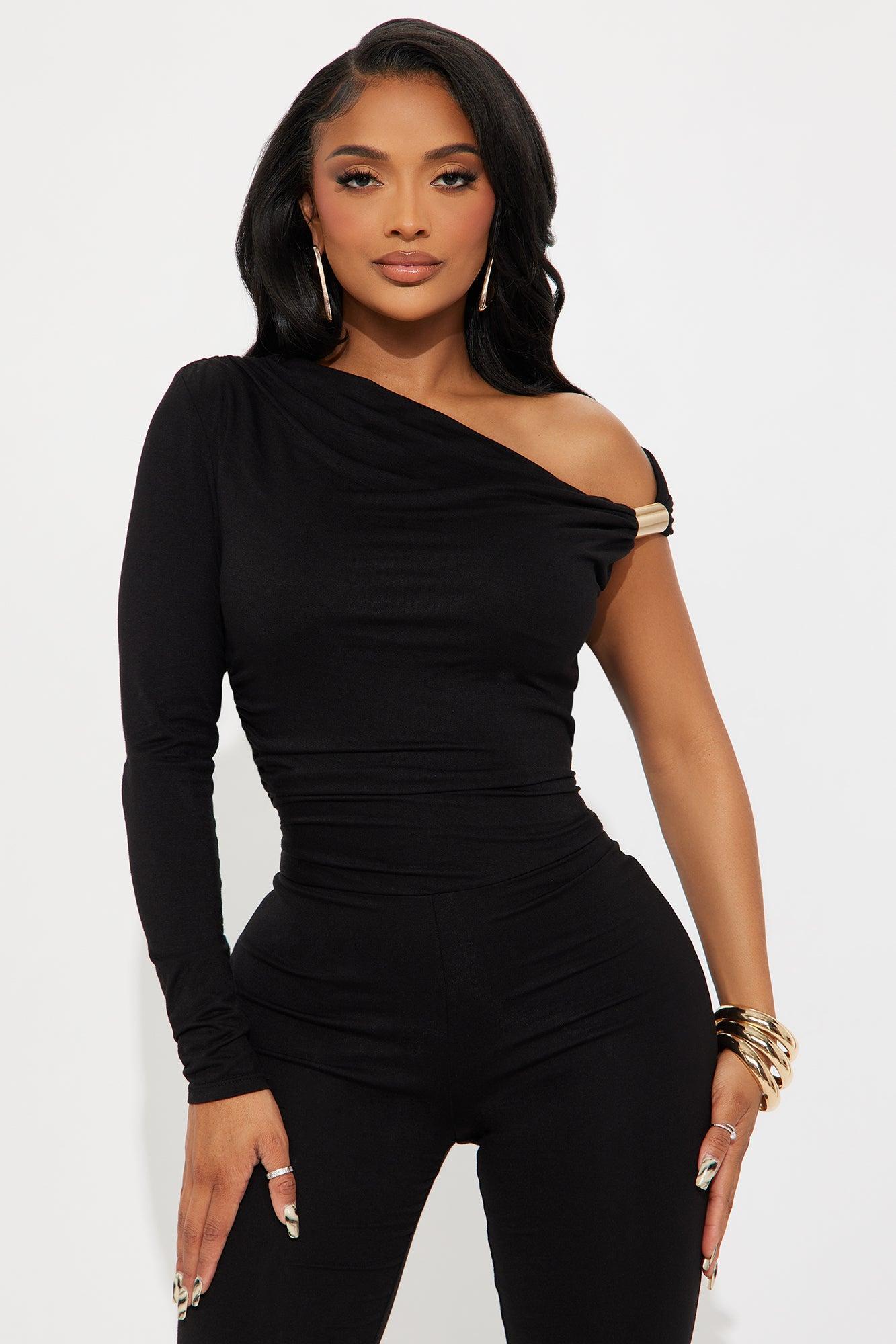 Riley Ruched One Shoulder Jumpsuit - Black Product Image