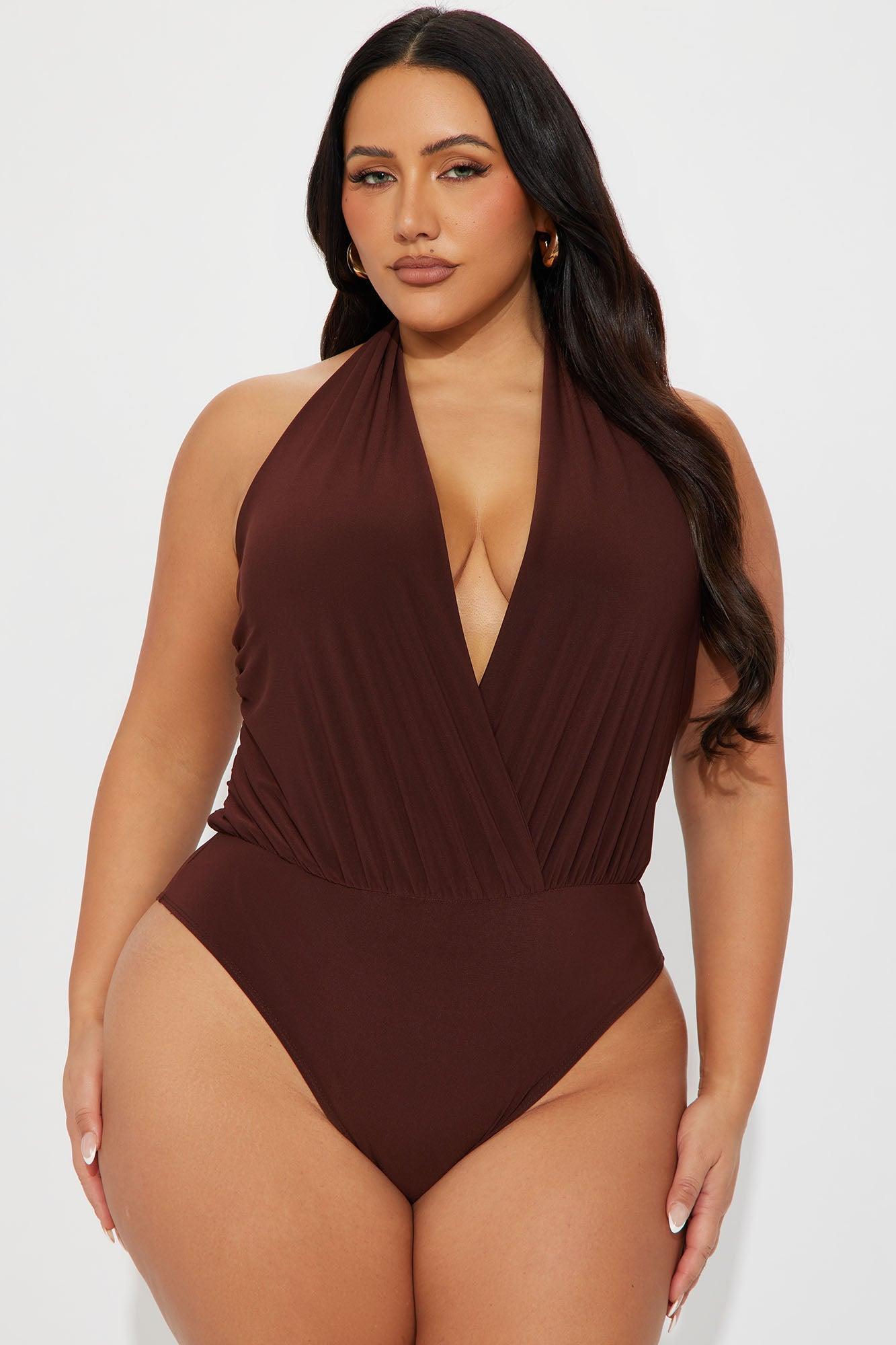 Esther Surplice Halter Bodysuit - Brown Product Image