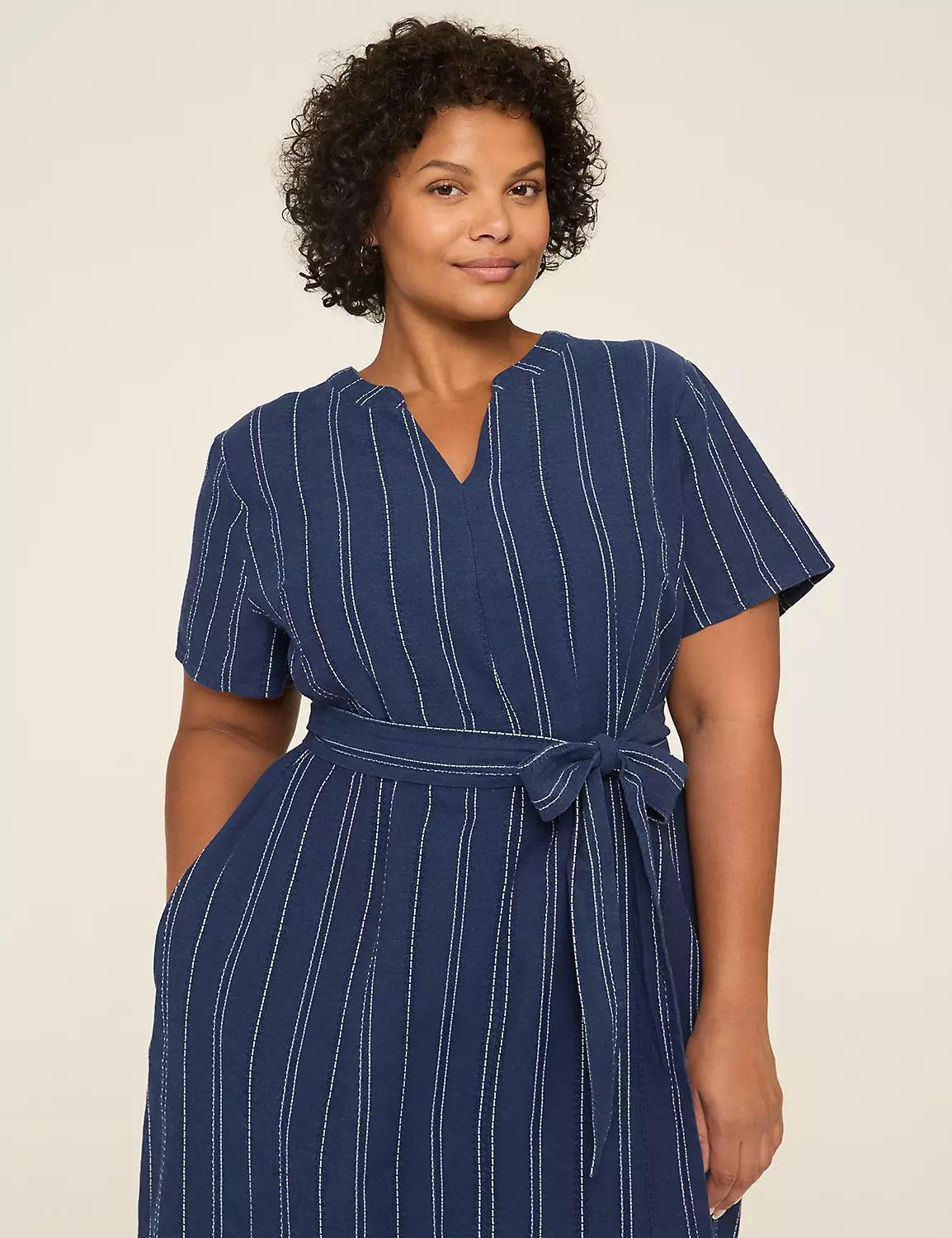 Embroidered Split-Neck Midi Dress Product Image