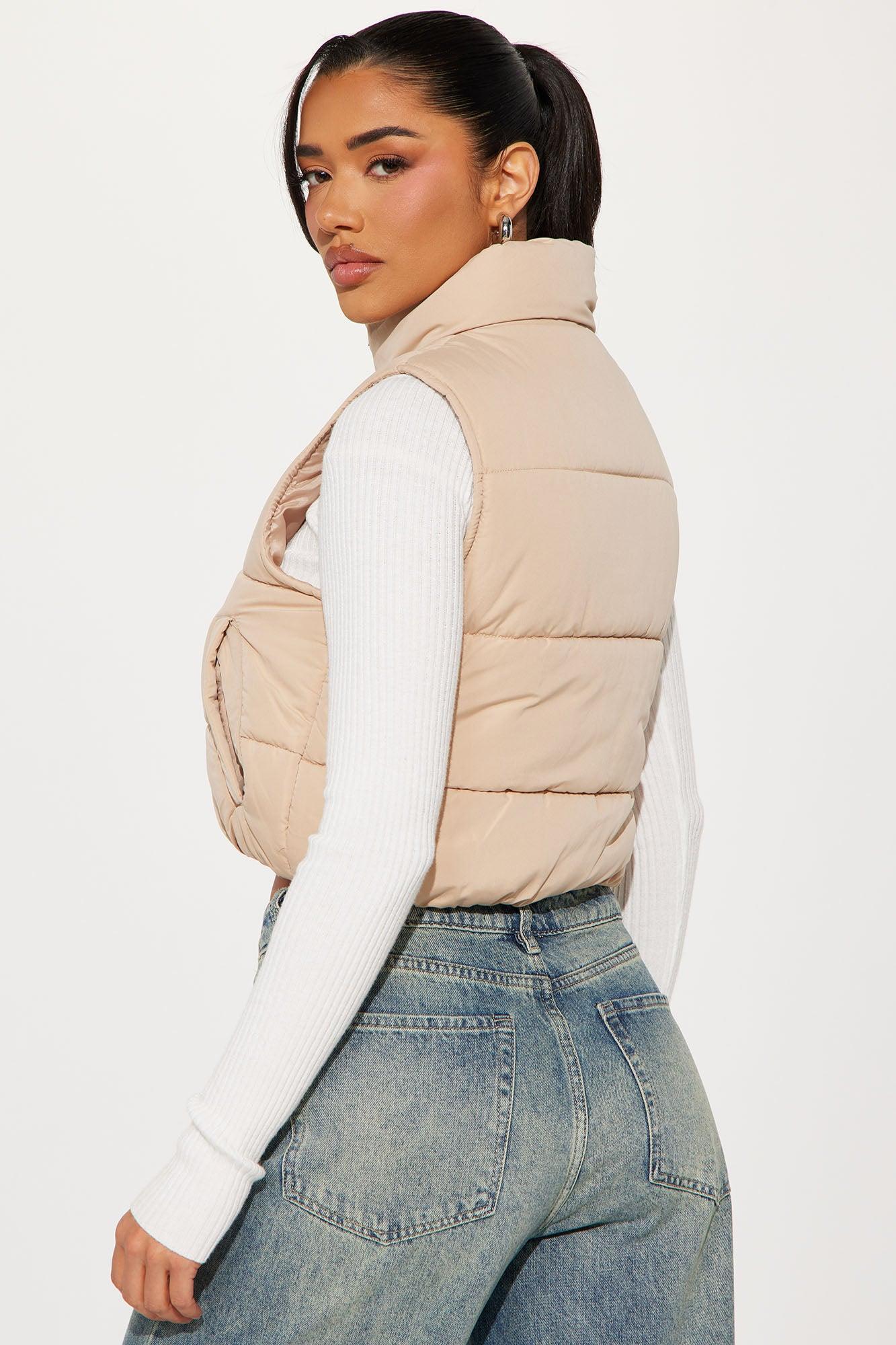 Posie Peach Cotton Puffer Vest - Sand Product Image