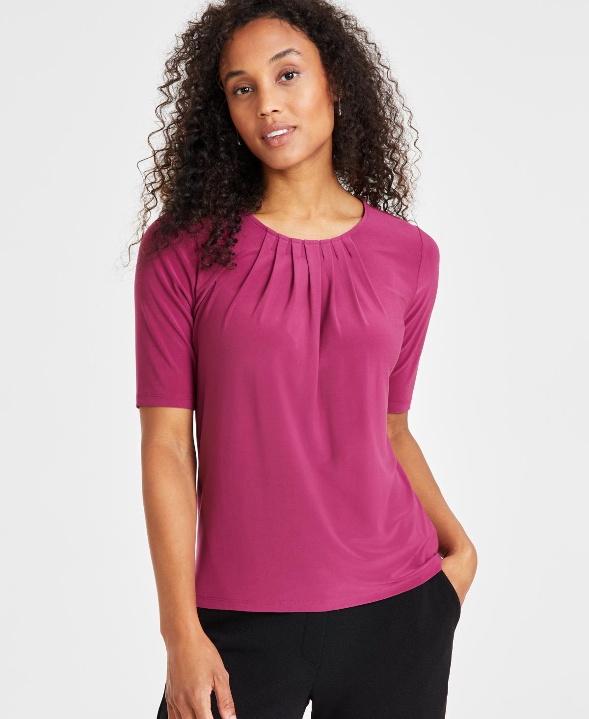 Kasper Womens Crewneck Elbow-Length-Sleeve Blouse Product Image
