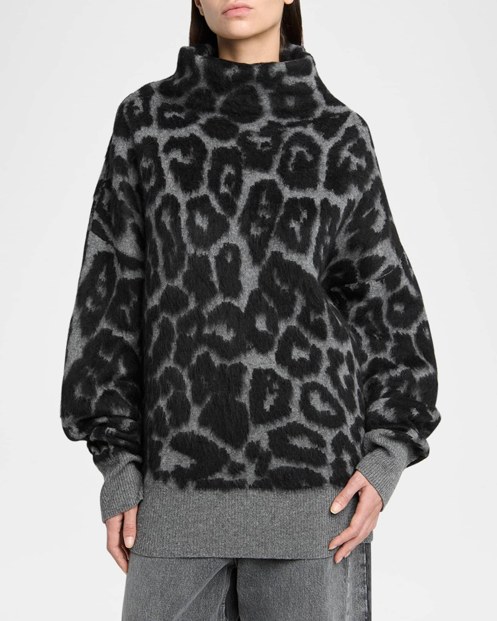 Leopard Jacquard Oversized Wool Turtleneck Product Image