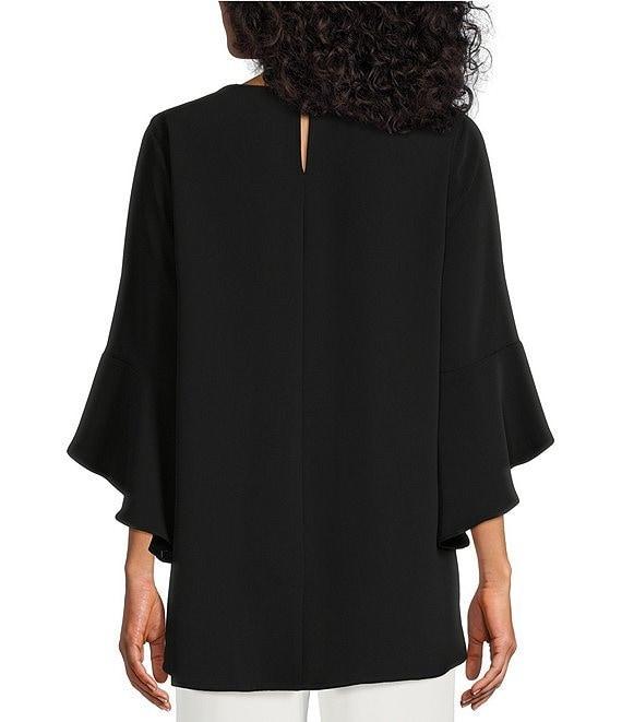 Caroline Rose Julia Matte Crepe Crew Neck 3/4 Ruffled Sleeve High-Low Hem Top Product Image