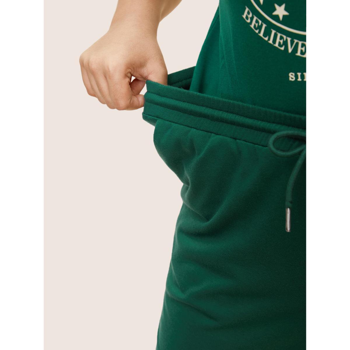 Plus Size Plain Elastic Waist Drawstring Pants Women Truegreen Casual High Rise Everyday Pants BloomChic 12/L Product Image