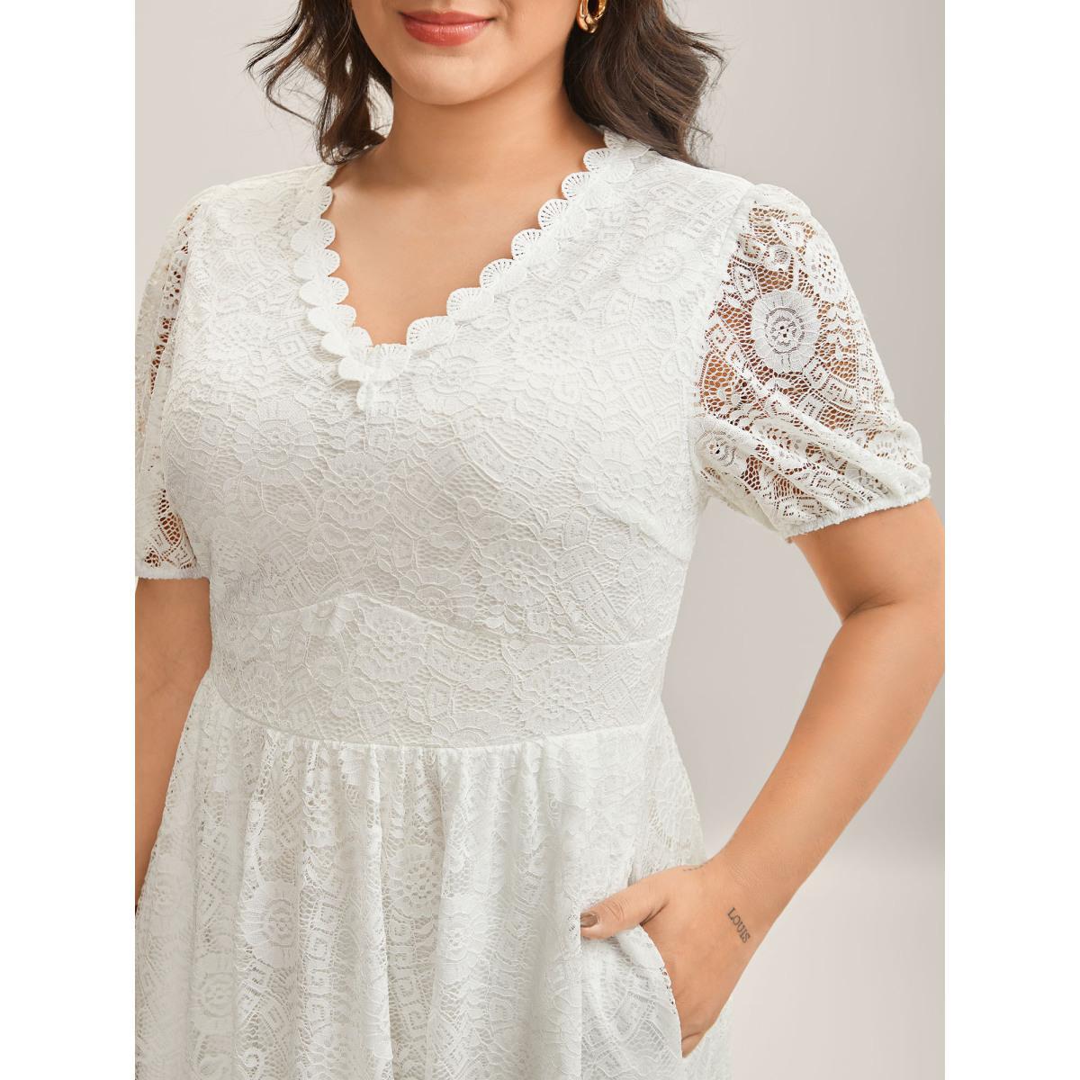 Plus Size Woven Textured Feel Cinched-Waist Midi Dress Originalwhite Women V-neck Short sleeve Curvy BloomChic 22-24/3X Product Image