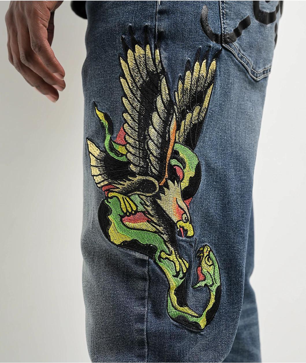 Ed Hardy Eagle Snake Slim Straight Y2K Med Blue Denim Jeans Product Image