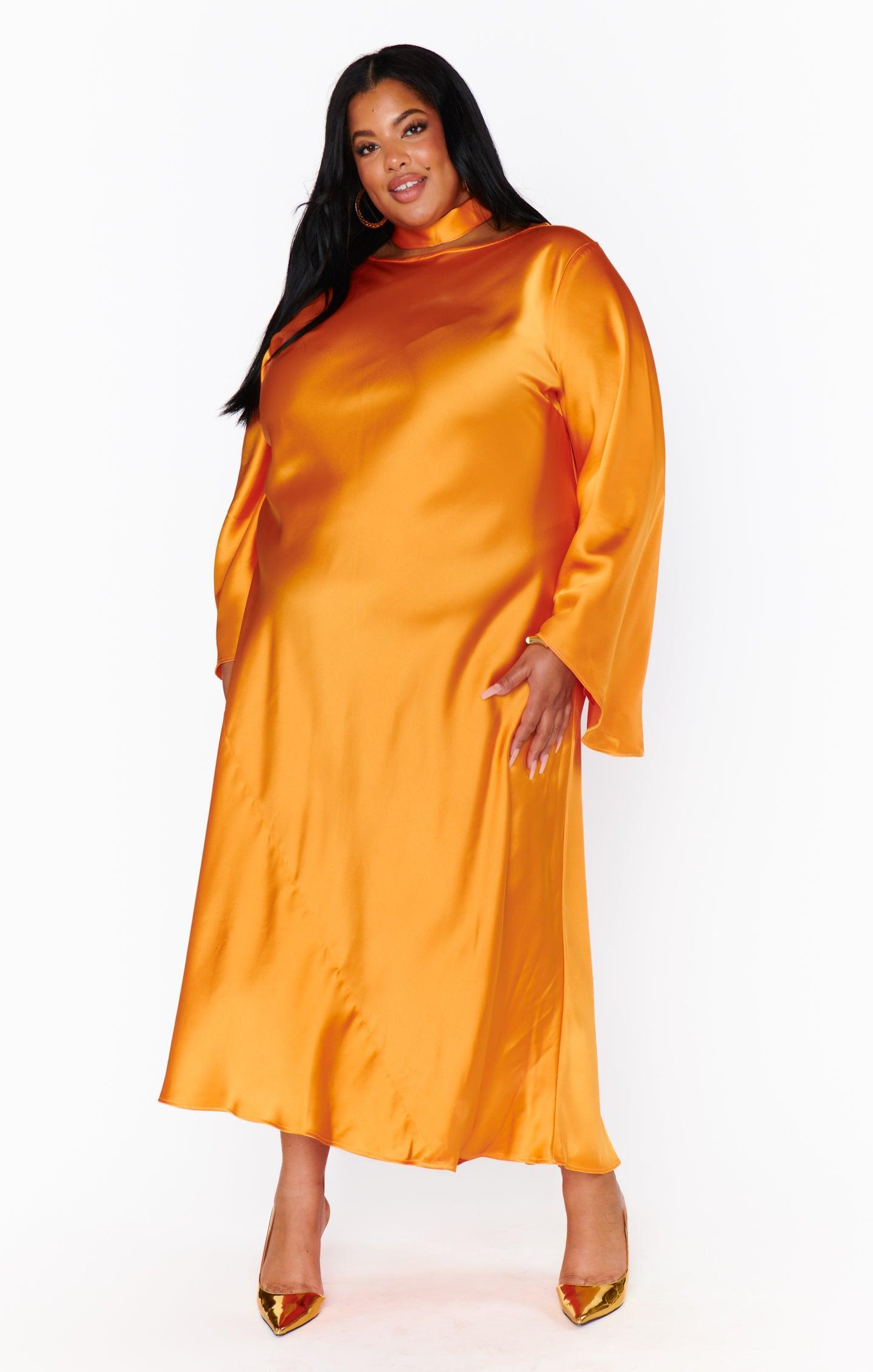 Sarah Midi Dress ~ Tangerine Fluid Satin Product Image
