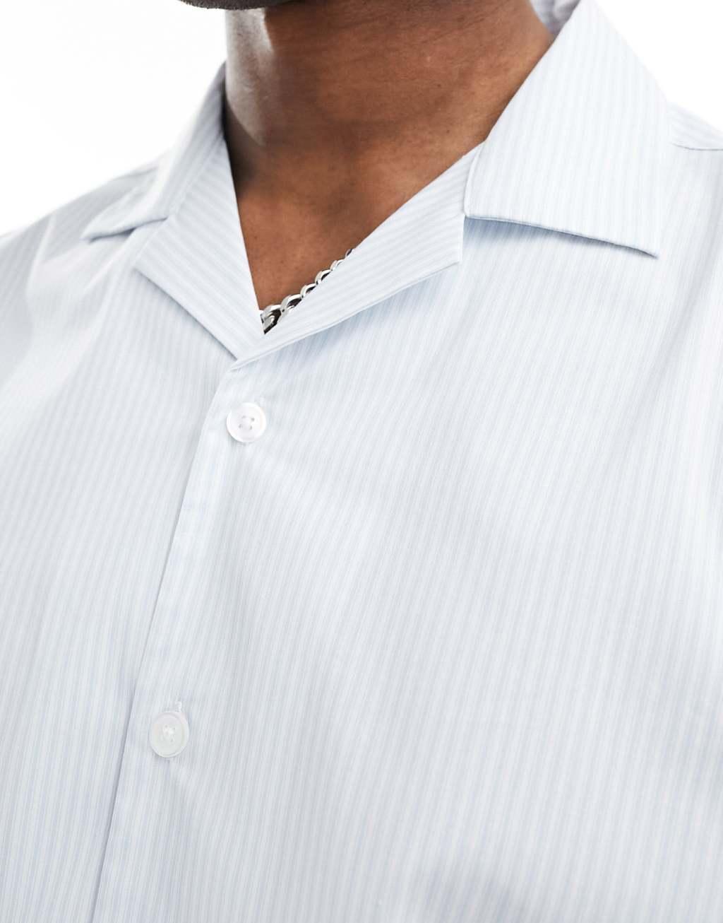 ASOS DESIGN relaxed smart stripe shirt in light blue Product Image