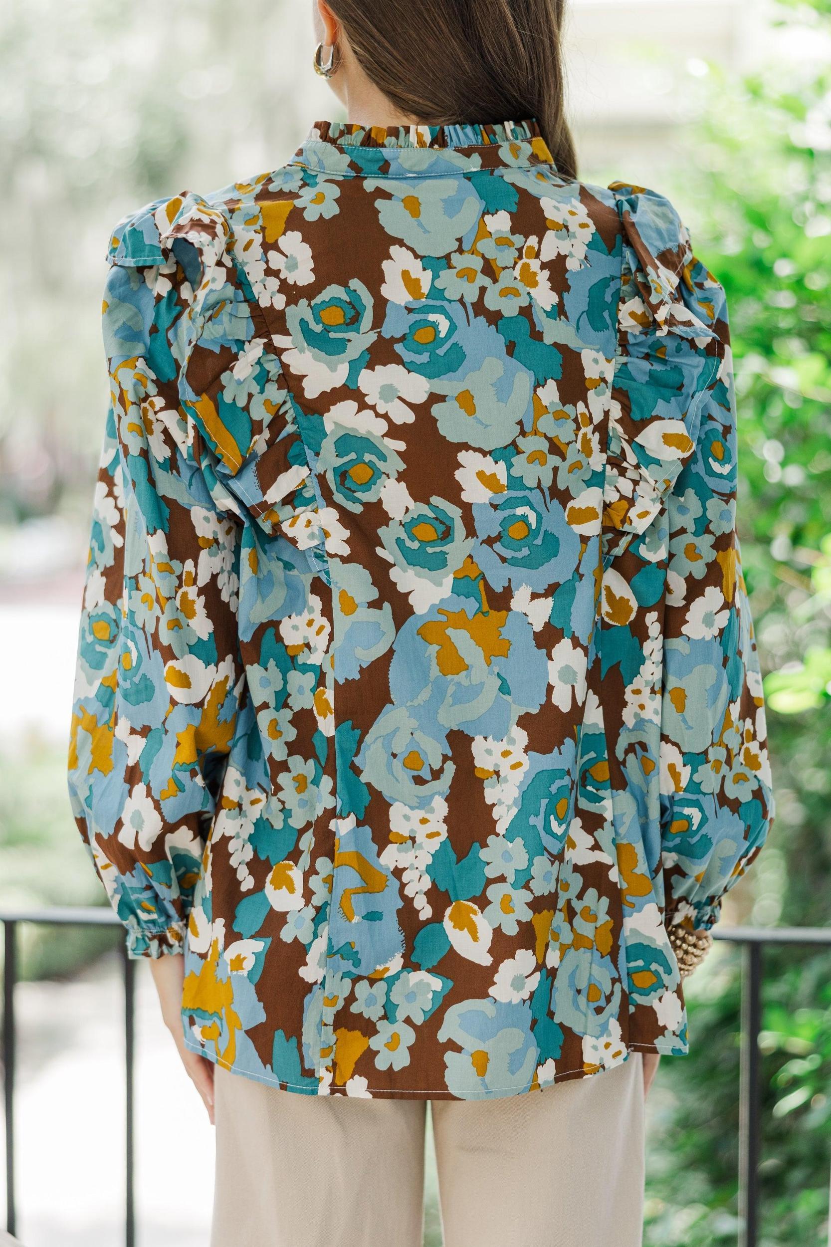 Ready For Today Blue Floral Blouse Female Product Image