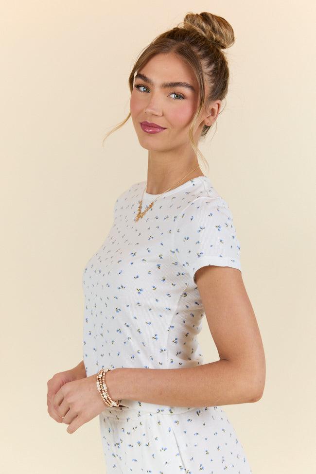 What A Dream Blue Ditsy Floral Short Sleeve Pajama Top SALE Product Image