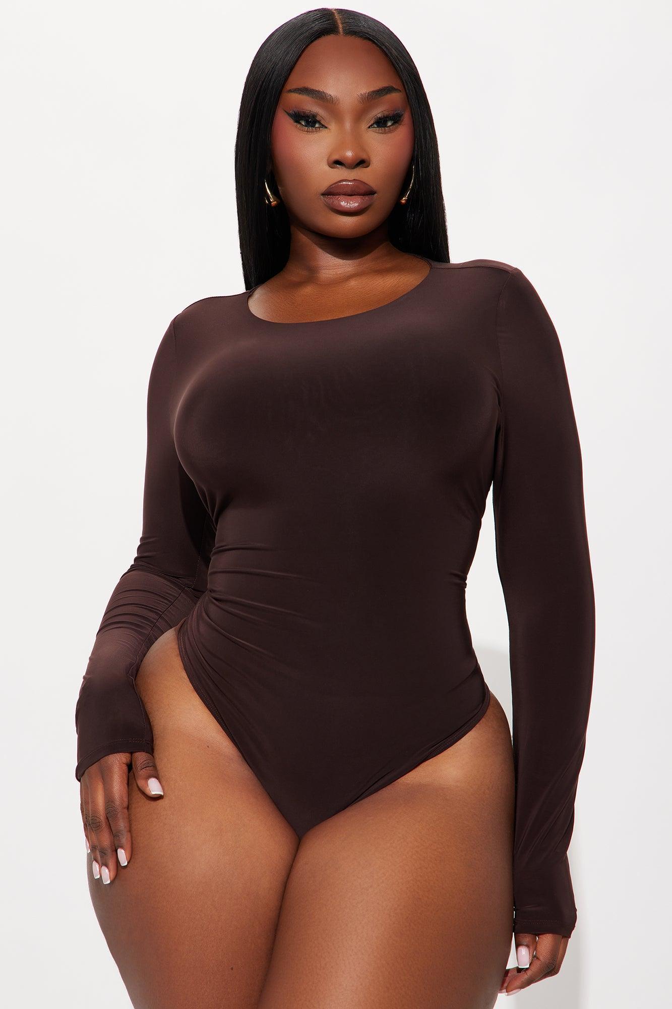 Breezy Double Lined Long Sleeve Bodysuit - Chocolate Product Image