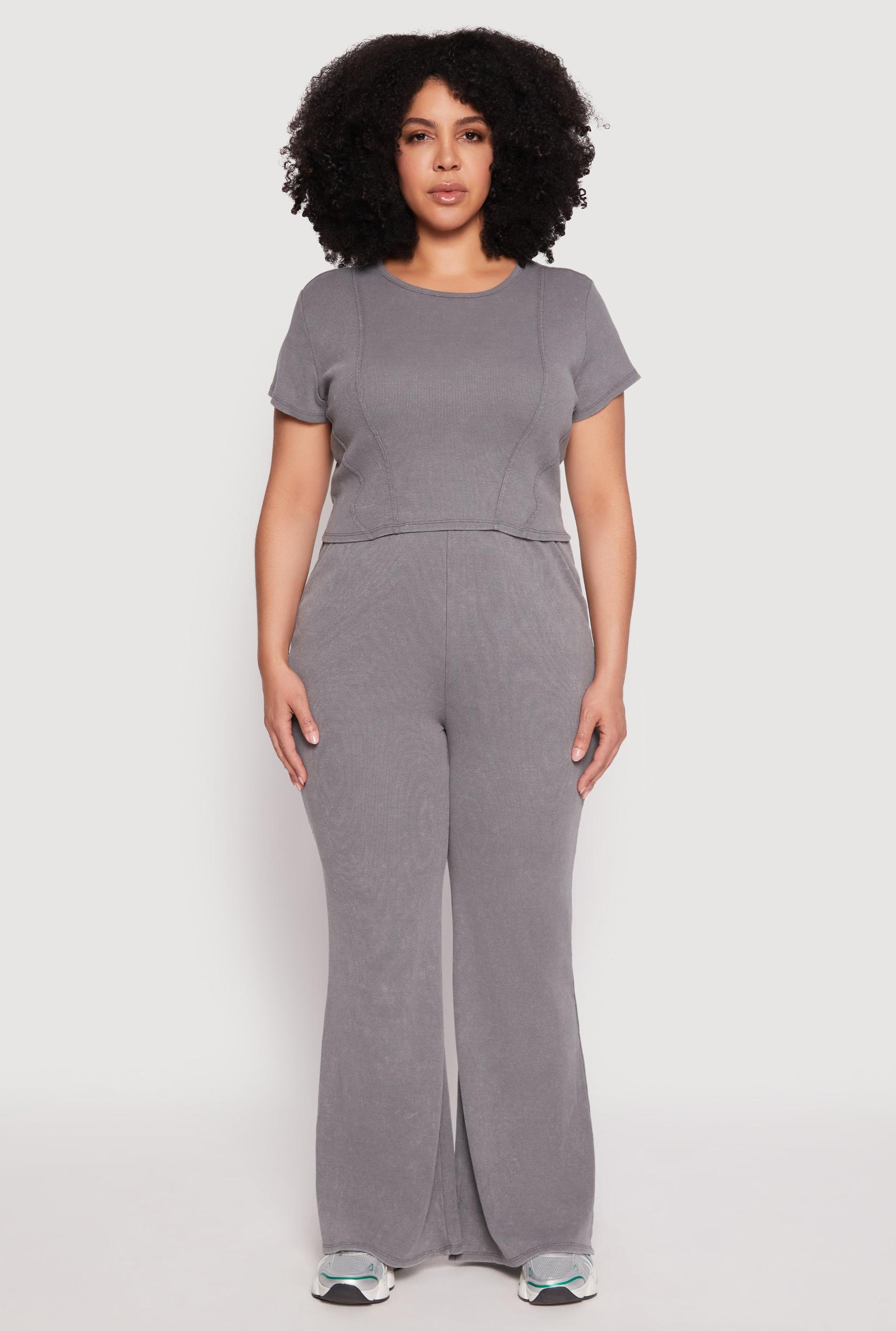 Womens Plus Size Almost Famous Acid Wash Flare Pants Product Image