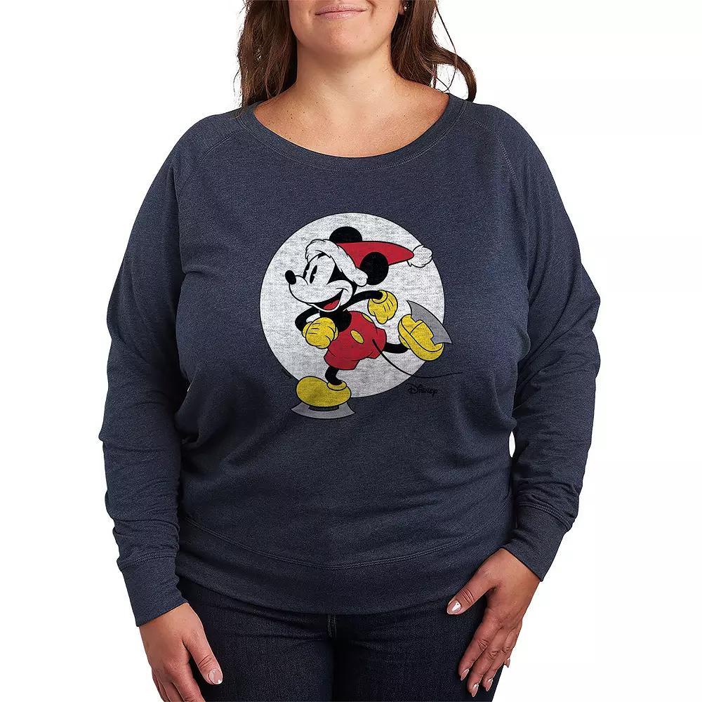 Disneys Mickey Mouse Plus Size Skating French Terry Long Sleeve Tee, Womens Grey Blue Product Image