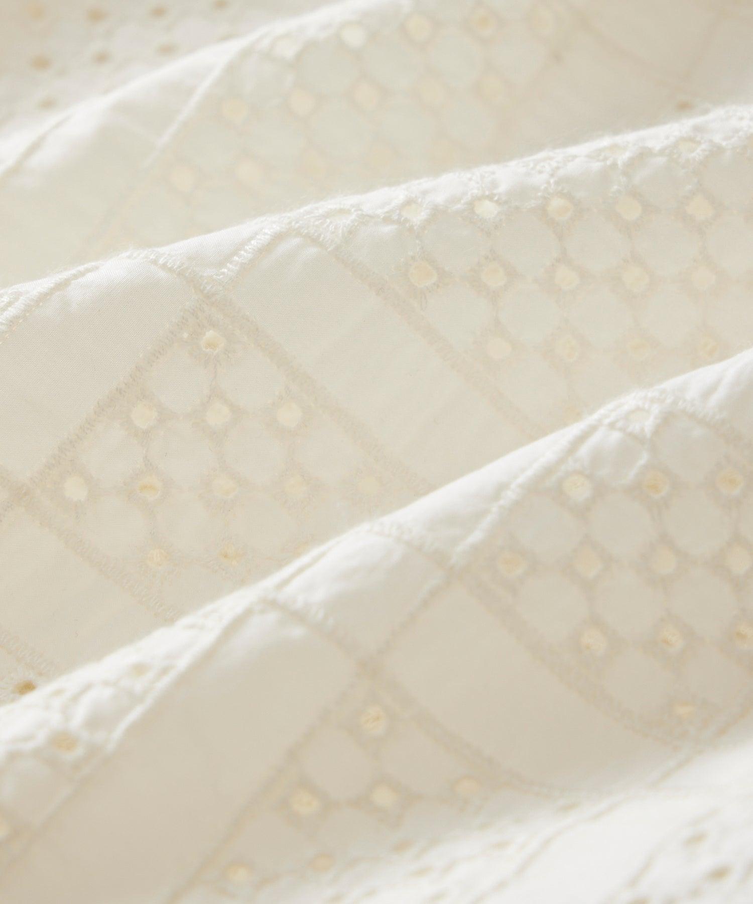 Cropped Embroidered Eyelet Camp Collar Shirt Product Image