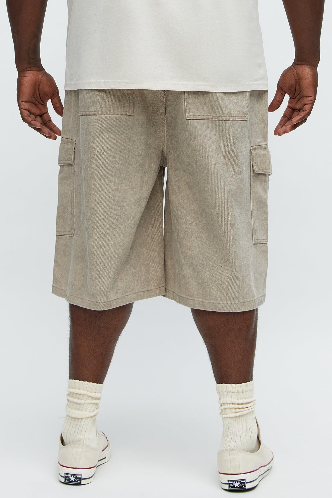 Long Cargo Relaxed Shorts - Khaki Product Image