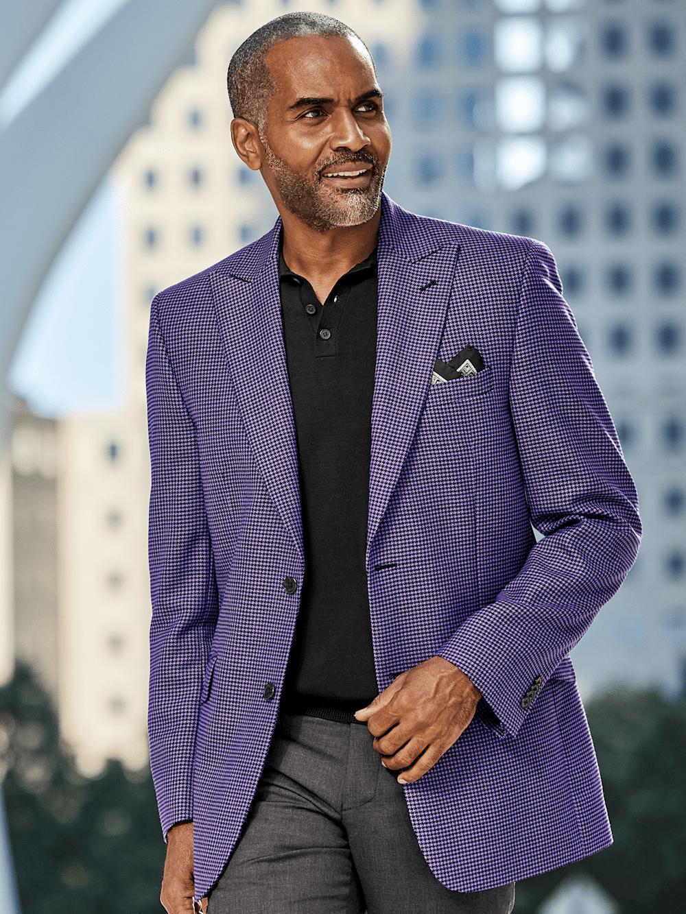 Wool Houndstooth Single Breasted Peak Lapel Sport Coat - Purple Product Image