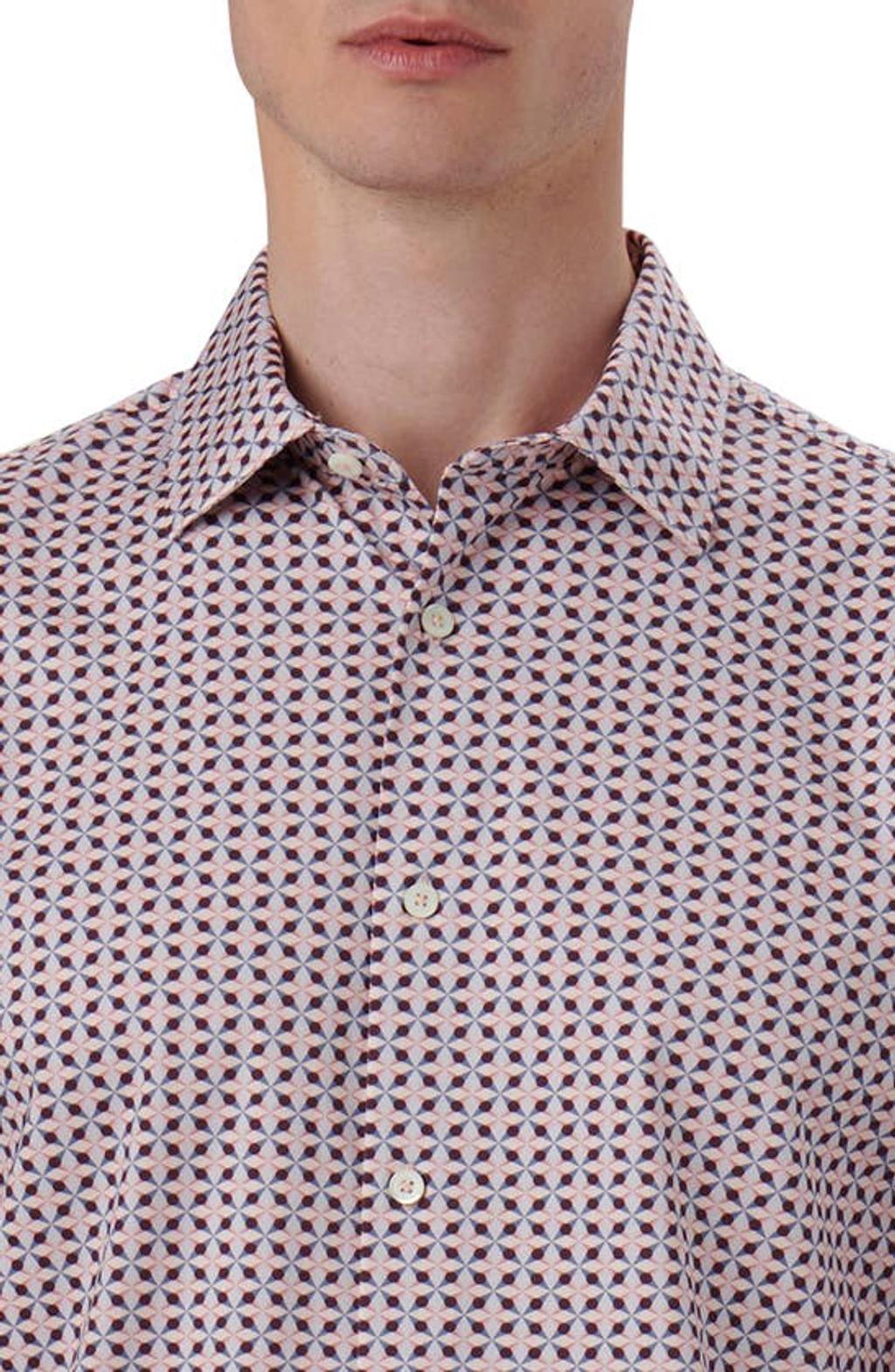 BUGATCHI Men's James Ooohcotton Geometric-print Sport Shirt In Dusty-pink Product Image